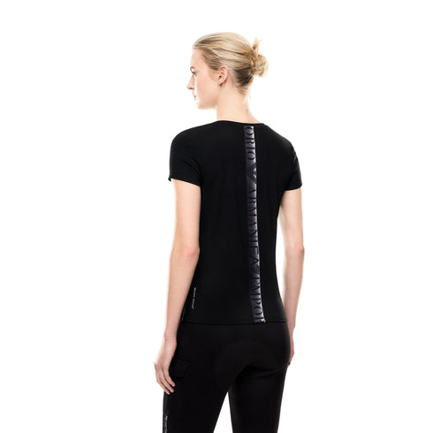T-shirt Donna a girocollo, con patch logo frontale e fettuccia logata posteriore